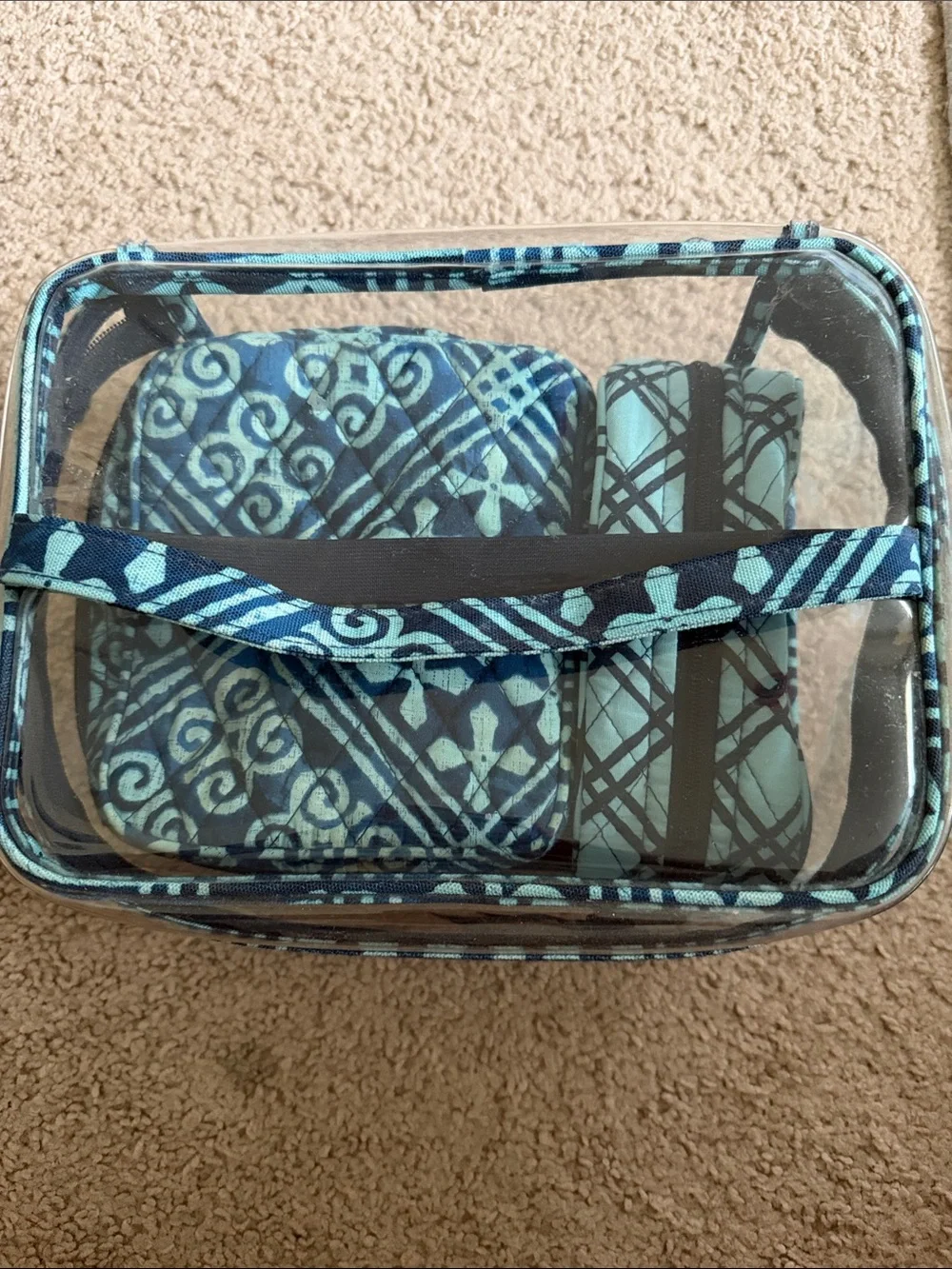Vera Bradley Cuban Tiles Quilted 3pc Clear Zip Cosmetic Case